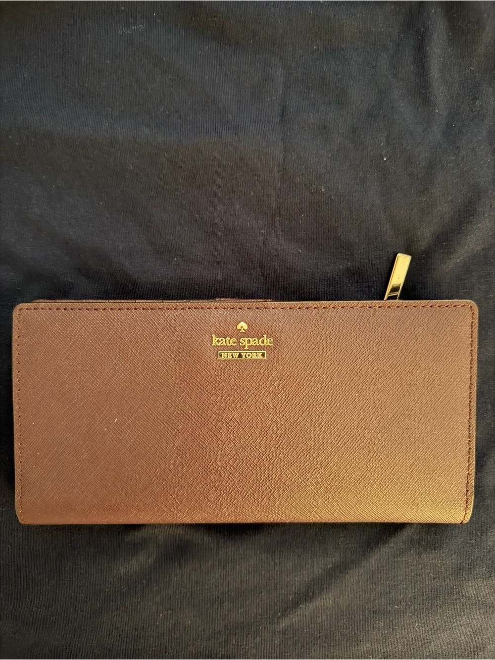 Kate Spade Burgundy Saffiano Zip-Around Wallet with Gold Logo